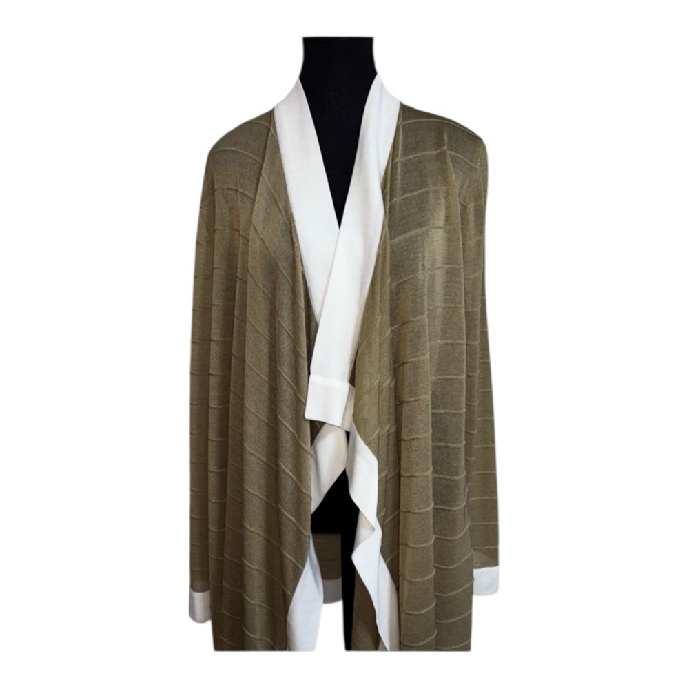 Misook XL Camel Cream Draped Waterfall Cardigan Lightweight Knit - Picture 3 of 9